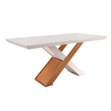 Imagem de Mesa De Sala Jantar Imperatriz + Tampo Madeirado Reto 180x90cm Imbuia/off White - Rufato