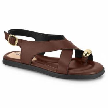 Imagem de Sandália Modare Rasteirinha Tiras Anel de Dedo Confortável -, Cafe, 37