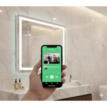 Imagem de Espelho inteligente interativo Led 3 cores 90 x 70 cm com musica bluetooth caixas de so...