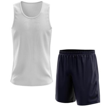 Imagem de Kit Calção Short Futebol Basquete Marinho + Regata Masculina Lisa Básica Dry-Masculino