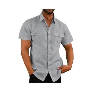 Imagem de Camisas Masculinas plus Size De Algodão E Linho De Manga Curta Estilo 