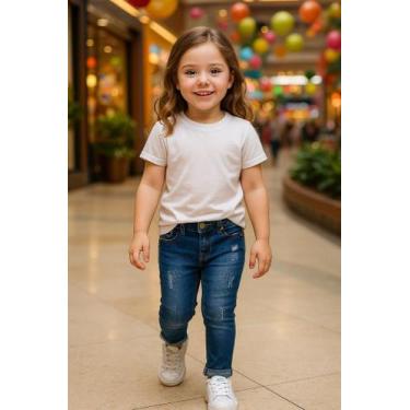 Imagem de Calça Jeans Infantil Feminino Cós Elástico - Nalu_kids, Azul, 10