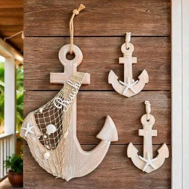Imagem de Trio de Âncoras Decorativas de Parede Âncoras de Parede Estilo Náutico