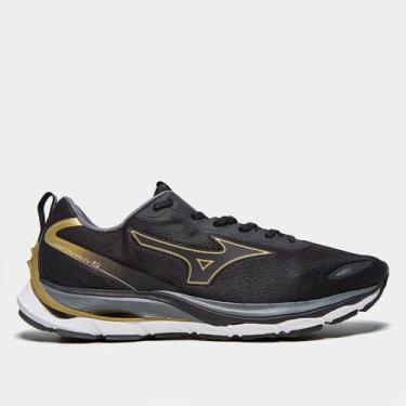 Imagem de Tênis Mizuno Wave Dynasty 5 Masculino, Preto, Dourado, 41