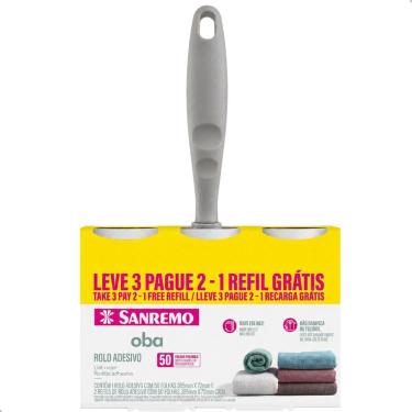 Imagem de Kit Rolo Adesivo Tira Pelos e Fiapos Limpa Roupas Sofa Cama 2 Refis 50 Folhas Branco Sanremo