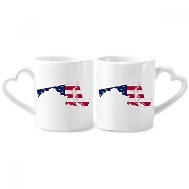 Imagem de Maryland EUA Mapa Estrelas Listras Bandeira Forma Casal Caneca Porcelana Conjunto de Cerâmica Copo Amante Coração Alça
