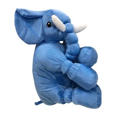 Imagem de Almofada Travesseiro Elefante Bebê Dormir Pelúcia Azul 60cm - Rg Toys