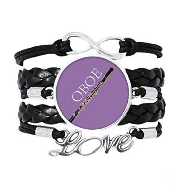 Imagem de OFFbb-USA Pulseira Oboé Musical Instrumento Clássico Pulseira Love Acessório de Couro Trançado Corda Presente