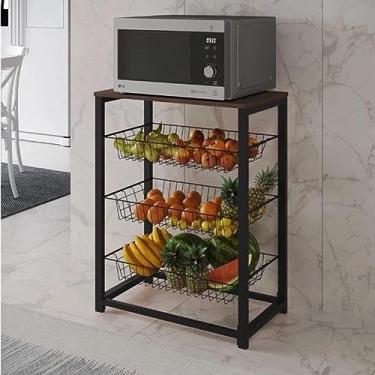 Imagem de Fruteira com Suporte para Micro-ondas Barcelona Aço Preto Cesto Preto Tampo Amendoa