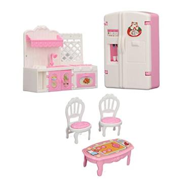 Imagem de Brinquedos de Cozinha para Casa de Bonecas, Cozinha Imersiva, Seguro, Multiuso, Conjunto de Móveis de Cozinha Em Miniatura Com Geladeira, Fogão, Cadeiras, Mesa para Jogos de RPG