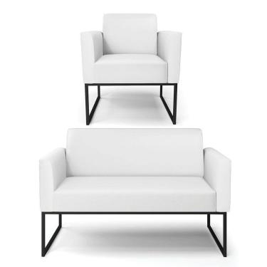 Imagem de Sofá Namoradeira Com Poltrona Base Industrial Preto Marisa Corino D03 - D\`rossi Cor Branco