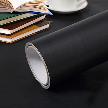 Imagem de Papel de contato preto fosco 39.9 cm x 500.4 cm papel de parede preto autoadesivo removível papel de parede preto descascar e colar bancadas para armário de cozinha, móveis, bancada, papel de parede
