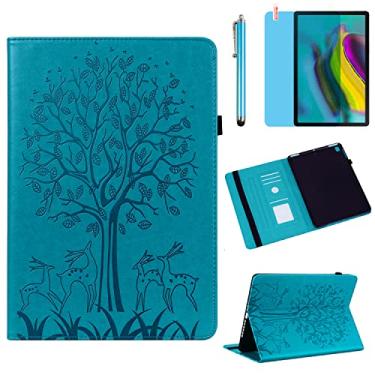 Imagem de Capa para Samsung Galaxy Tab S5e 10,5 polegadas 2019 (SM-T720 SM-T725 SM-T727), capa traseira de silicone macio com suporte para cartão, com caneta Stylus, película de tela (azul tree)
