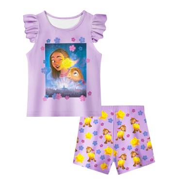 Imagem de QAQGood Conjunto de camisetas e calças longas de princesa Magic Star Girls Cartoon 2023 filme infantil uso casual para casa 3-10 anos, B - roxo, 9-10 anos