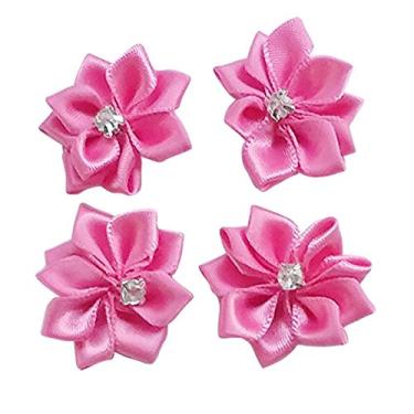 Imagem de Libiline Upick mais de 26 cores 40 peças fita de cetim flores laços rosa com apliques de strass artesanato casamento dezembro (Fuschia)