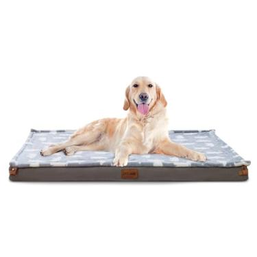 Imagem de HIMAX Cama ortopédica para cães extra grandes, cama de espuma viscoelástica para cães com capa lavável removível e parte inferior antiderrapante, cama de cachorro com cobertor, cinza