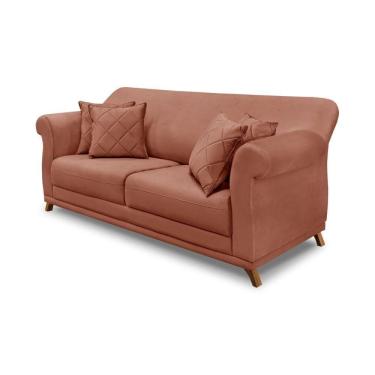 Imagem de Sofá 2 Lugares Pé De Madeira Julieta 160 Cm Veludo S04 - D`rossi Cor Cobre