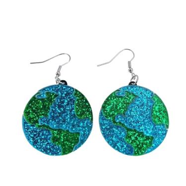 Imagem de Brincos redondos com pingente de terra para mulheres, círculos de acrílico com glitter, oceano, dia mundial, globo e mapa, berloques, pingentes, gotas, brincos de argola, presentes fofos para festas