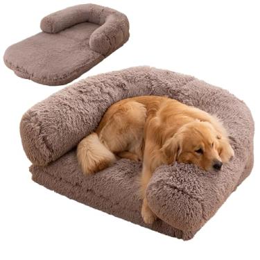 Imagem de Cama de cachorro humana ajustável, cama gigante de pele sintética de luxo para cachorro, tamanho humano, com alça portátil, cama de cachorro de espuma ortopédica de ovo lavável(Beige brown)