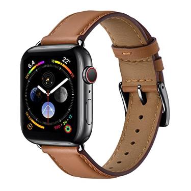 Imagem de OMIU Pulseira de couro compatível com Apple Watch SE séries 11, 10, 9, 8, 7, 6, 5, 4, 3, 2 e 1 de 38 mm, 40 mm, 41 mm, 44 mm, 46 mm, 49 mm, ultra para Apple Watch SE séries 11, 10, 9, 8, 7, 6, 5, 4, 3