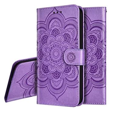 Imagem de OOPKINS Capa Samsung A02S couro PU mandala em relevo design capa de telefone flip notebook carteira slot cartão suporte magnético capa para Samsung Galaxy A02S mandala roxo LD