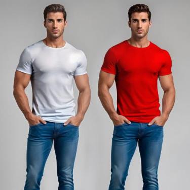 Imagem de Kit 2 Camisa Camiseta Basica Algodão Estilo Slim Barato Festa - STAMMP