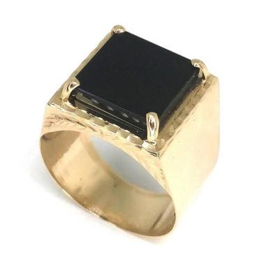 Imagem de Anel ouro 18k Comendador Liso Pedra Onix - Elegancy Joias, 18