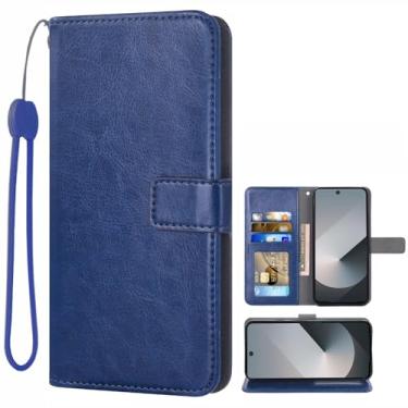 Imagem de Asuwish Compatível com Samsung Galaxy Z Fold 6 5G 2024 carteira com suporte para cartão e capa flip de couro acessórios de celular capas de telefone para ZFold6 Z6 G Fold6 6Z mulheres homens azul
