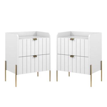 Imagem de kit 2 mesa de cabeceira com gaveta para cama quarto moriah 45cm pés e 