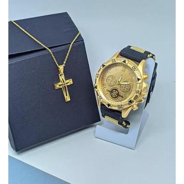 Imagem de Kit Relógio de Pulso Masculino Visor Grande Analógico Emburrachado Sil