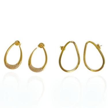 Imagem de Brinco Feminino Argola Vazada Orgânica Banhada a Ouro - Kós Semijoias