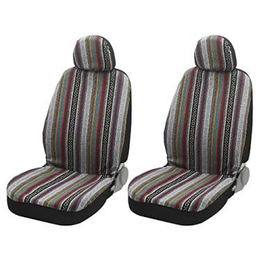 Imagem de X AUTOHAUX Cobertor de selim Baja Conjunto de capas de assento de carro com capa de encosto de cabeça capas de assento de tecido listrado respirável lavável para a maioria dos carros SUV Sedan Truck