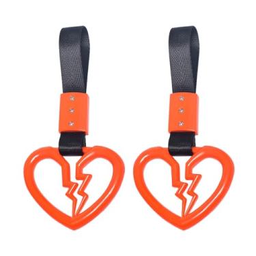 Imagem de 2 peças de alças de alça de carro em forma de coração partido anel de suspensão anel de aviso decorativo metrô trem ônibus alça de mão deriva para carro (laranja)