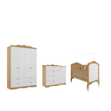 Imagem de Quarto Completo Bebê Provençal Permobili Encanto MDF, Branco Nature