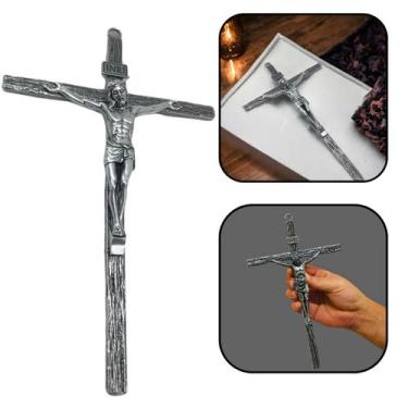 Imagem de Crucifixo De Metal Aço Inox Prateado Parede Elegante 25 Cm - FORNECEDO