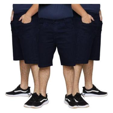Imagem de Kit 3 Bermudas Jeans Masculina Tradicional Algodão Plus Size Premium -
