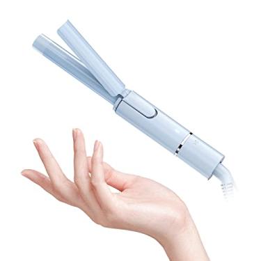 Imagem de Hoson Mini Ferro de Ondulação de Cerâmica de 3/4 de Polegada para Cabelos Curtos, Modelador de Cabelo Pequeno para Viagens, Varinha de Ondulação de Dupla Voltagem para Viagens Em Todo O Mundo (Azul Bebê)