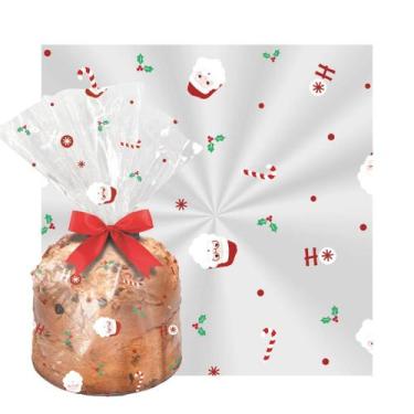 Imagem de 50 Sacos Para Panetone 250g Noel Chegou 19x25cm Transparente Natal Cro