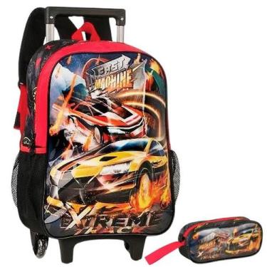 Imagem de Kit Mochila Escolar Carro Machine Rodinha 2 em 1 G Estojo - Clio