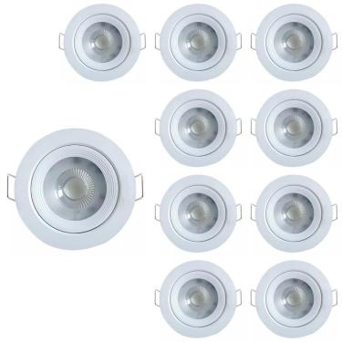 Imagem de Kit 10 Luminária Spot Led Redondo 5w Luz Branco Frio Direcionável Embutir Bivolt 110/220 Forro Pvc Gesso Sala Quarto Cozinha Corredor Comercio
