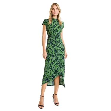 Imagem de Donna Morgan Vestido feminino assimétrico O-Ring, Blazer verde-oliva/azul-marinho, 48