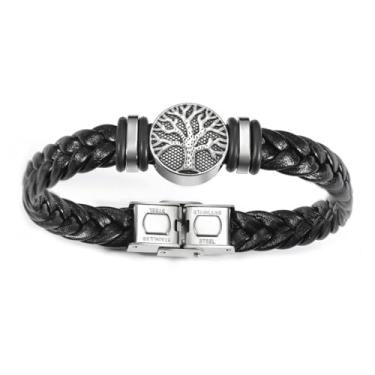 Imagem de Dreamtimes Pulseira masculina Yggdrasil World Tree of Life Pulseira de couro trançada religiosa masculina pulseira de liga viking para mulheres e homens, joias do Dia dos Pais, Medium, ligas, Sem