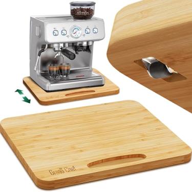 Imagem de Deslizador de eletrodomésticos de bambu, bandeja deslizante para cafeteira, bandeja de enrolar eletrodomésticos de bancada de cozinha, bandeja deslizante de panela de café com rodas de borracha, maior