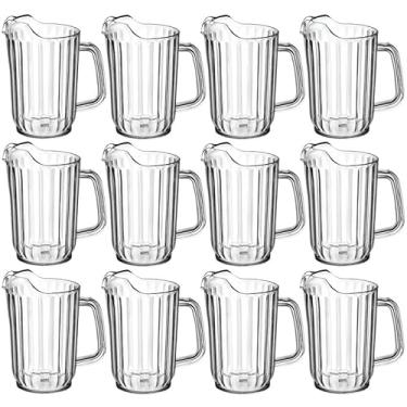 Imagem de OCS Parts Pro Series 12 jarras de plástico de 946 ml | Jarras transparentes e resistentes com aderência e bico aprimorados | Jarra clássica de restaurante para água, suco, cerveja e chá gelado