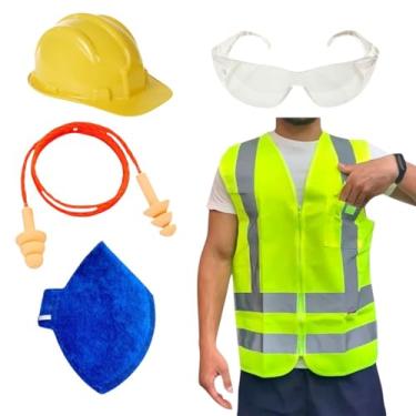 Imagem de Kit Obra Capacete de Proteção Protetor Auricular Óculos Croma Colete Refletivo Máscara PFF2 EPI (Amarelo, M)
