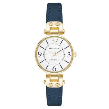 Imagem de Anne Klein Relógio feminino sustentável com pulseira de couro, Azul
