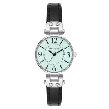 Imagem de Anne Klein Relógio feminino com pulseira de couro, preto/prata/azul-piscina, Japonês