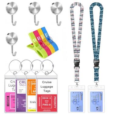 Imagem de Cruise Ship Essentials, ganchos magnéticos para cabines de cruzeiro, cordão de cruzeiro para cartões de navio, suporte de etiqueta de bagagem de cruzeiro, clipes de toalha para cadeiras de cruzeiro,