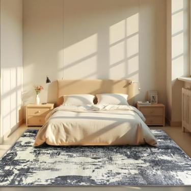 Imagem de 1 Tapete Quarto Belga Beira de Cama Es Mo 200 x 250 Vr (D7Mod Cinza Azul Bege Preto Marfim Moderno Manchado Abstrato)