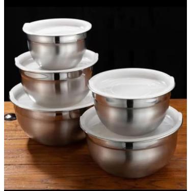 Imagem de Conjunto de Bowls Tigelas de Inox com Tampa Plástica Multiuso